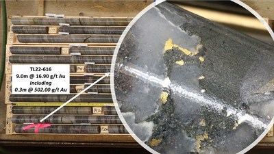 Figure 3: Far East Mineralization in TL22-616 from 149.60 – 149.90 metres downhole. (CNW Group/Treasury Metals Inc.)